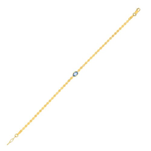 14K Yellow Gold Blue Topaz Mirrored Chain Bracelet (2.20 mm)